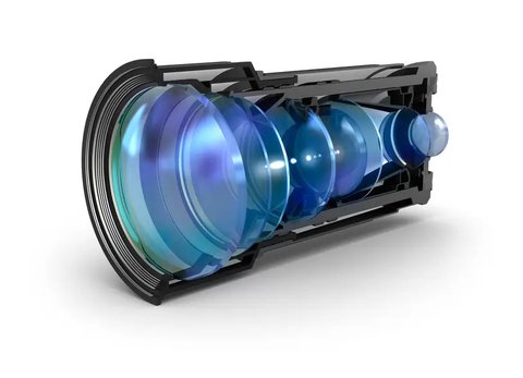 Illustrative reference image: a camera lens assembly shown in section