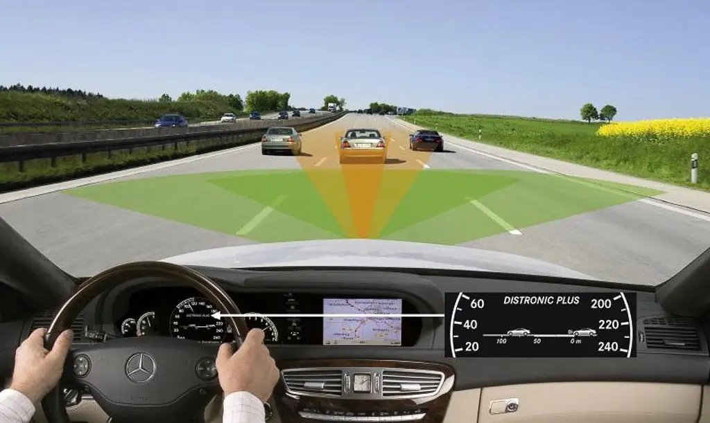 Illustrative reference image: following-distance and lead-vehicle sensing concepts