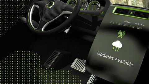 Illustrative reference image: software update availability in a vehicle context